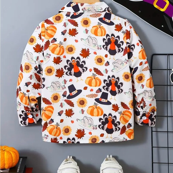 Festive Turkey and Pumpkin Print Shirt - Picture 2 of 6
